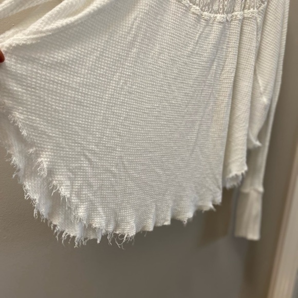 Free People White, Waffle, Raw Hem Top - Picture 8 of 15